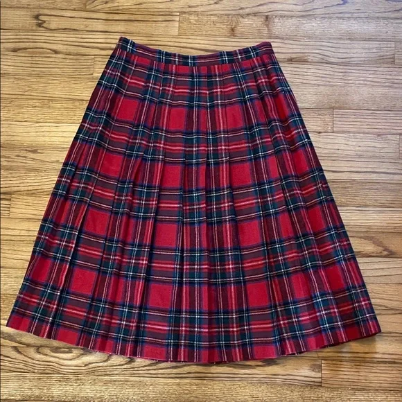 Vintage Red and Black Tartan Pleated A-Line Skirt Sz 13/14 - Picture 5 of 8